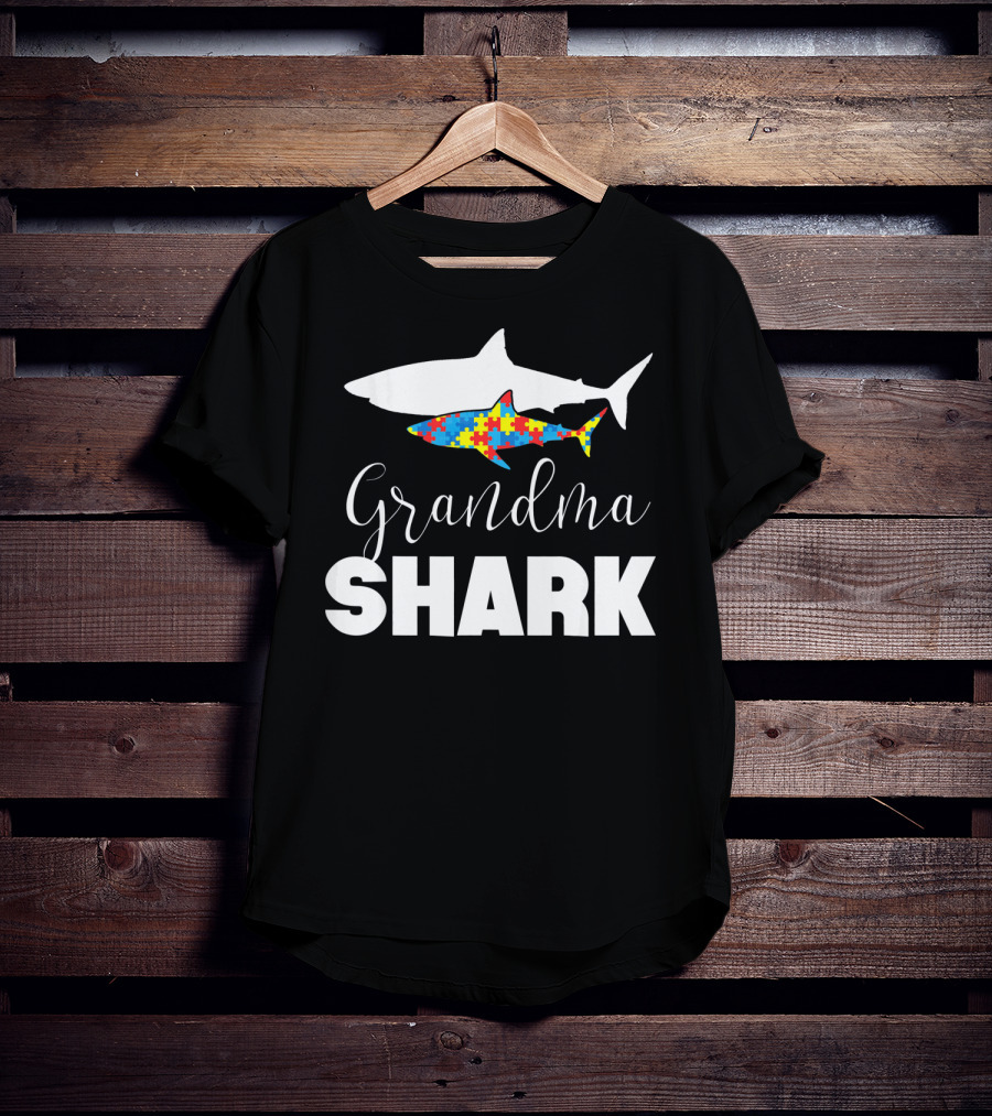 Grandma Shark Puzzle Piece Autism Awareness T-Shirt