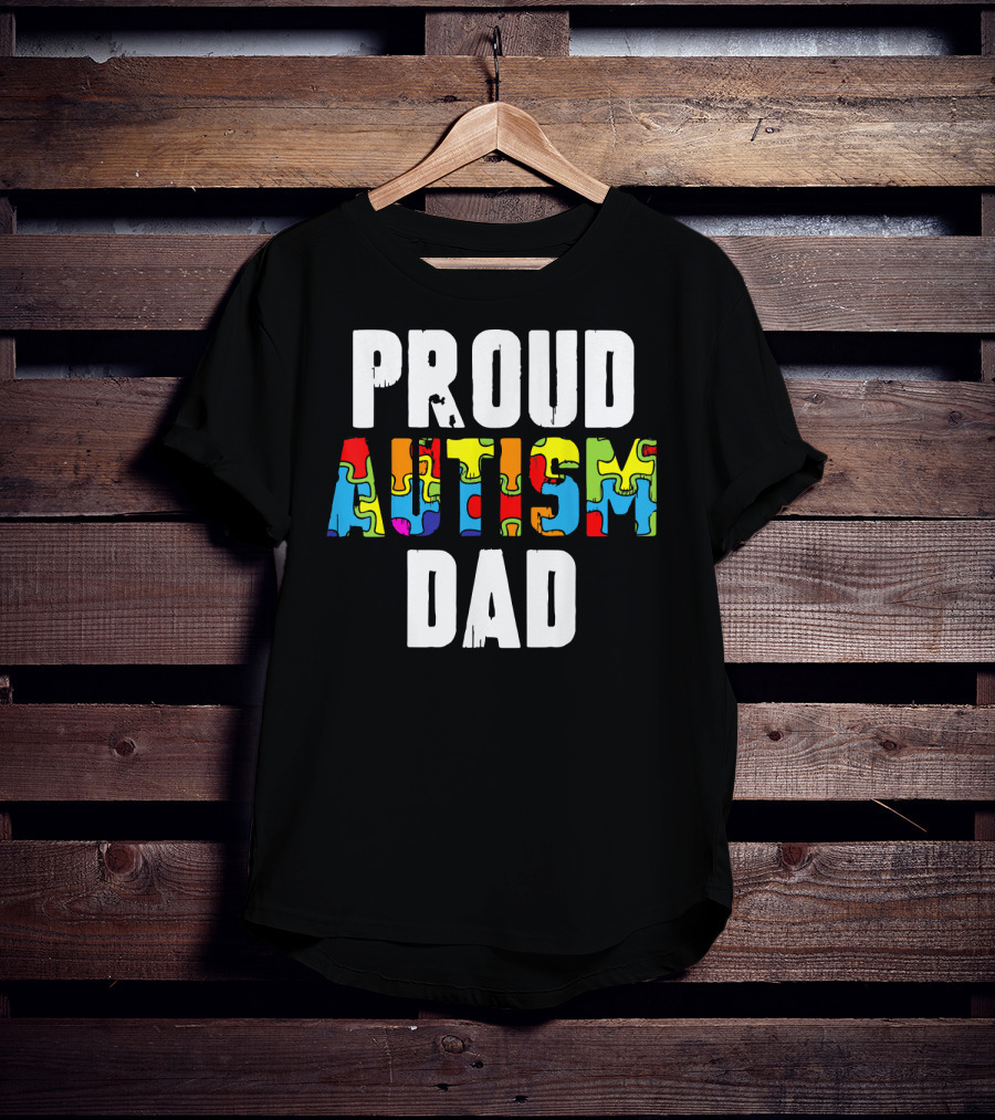 Proud Autism Dad Colorful Puzzle Piece Autism Awareness T-Shirt