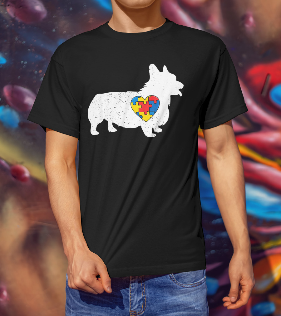 Corgi Puzzle Heart Autism Awareness T-Shirt