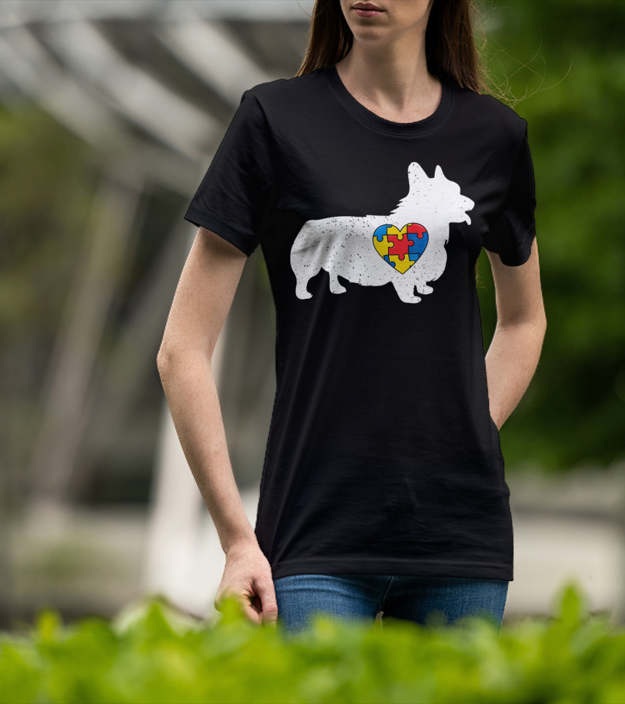 Corgi Puzzle Heart Autism Awareness T-Shirt