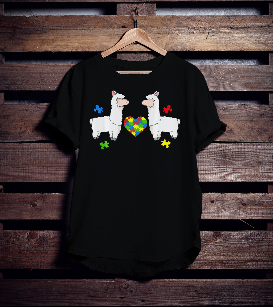 Autism Awareness Llama Puzzle Heart Pieces T-Shirt