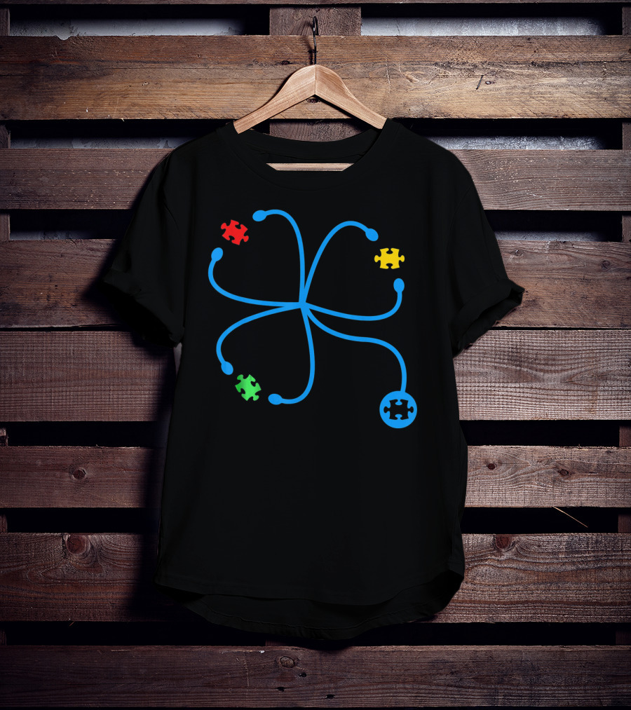 Nurse Autism Awareness Stethoscope Puzzle Piece Connection T-Shirt