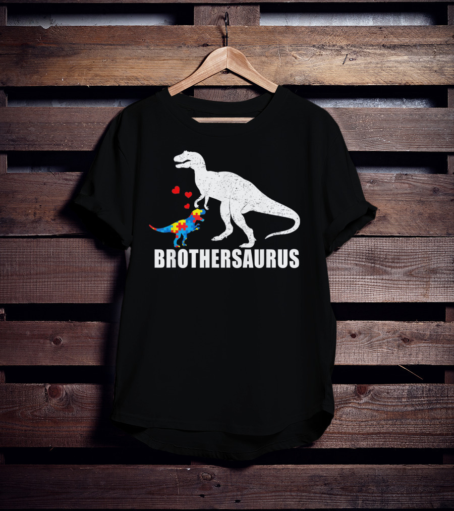 Brothersaurus Dinosaur With Puzzle Pattern For Autism Awareness T-Shirt