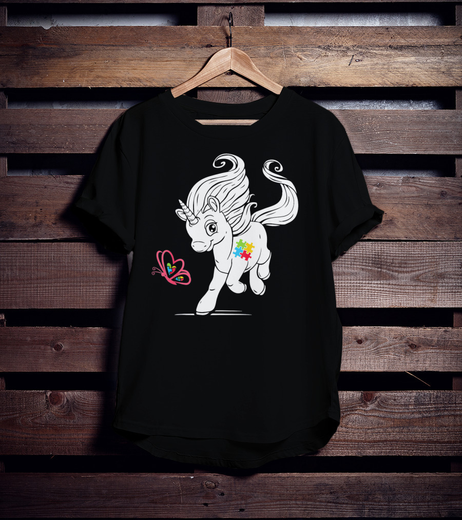 Unicorn Butterfly Autism Puzzle Awareness T-Shirt