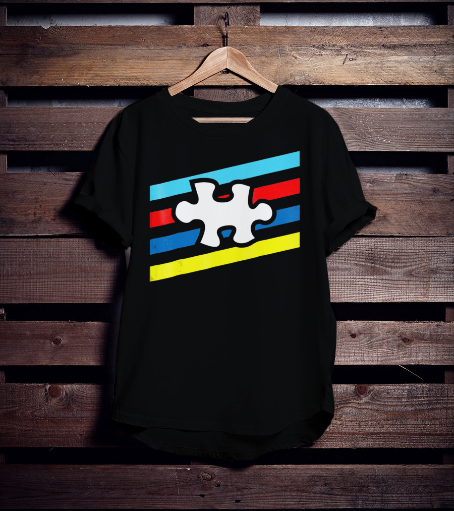 Autism Puzzle Piece Colorful Stripes T-Shirt