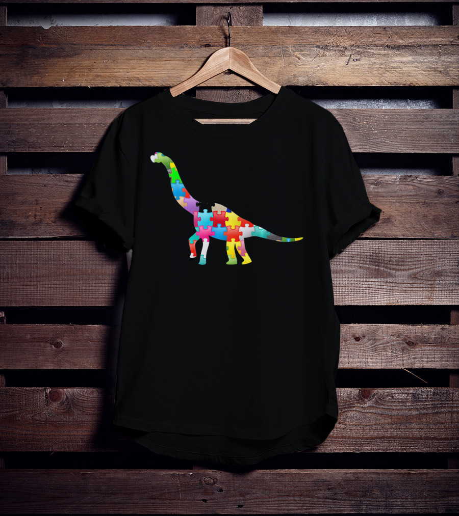 Autism Awareness Dinosaur Colorful Puzzle T-Shirt