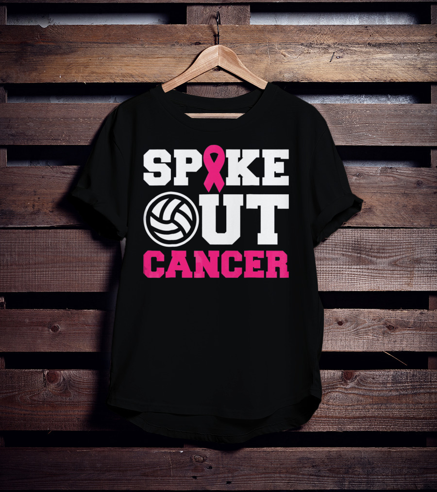 Volleyball Spike Out Cancer Pink Ribbon Breast Cancer Awareness T-Shirt