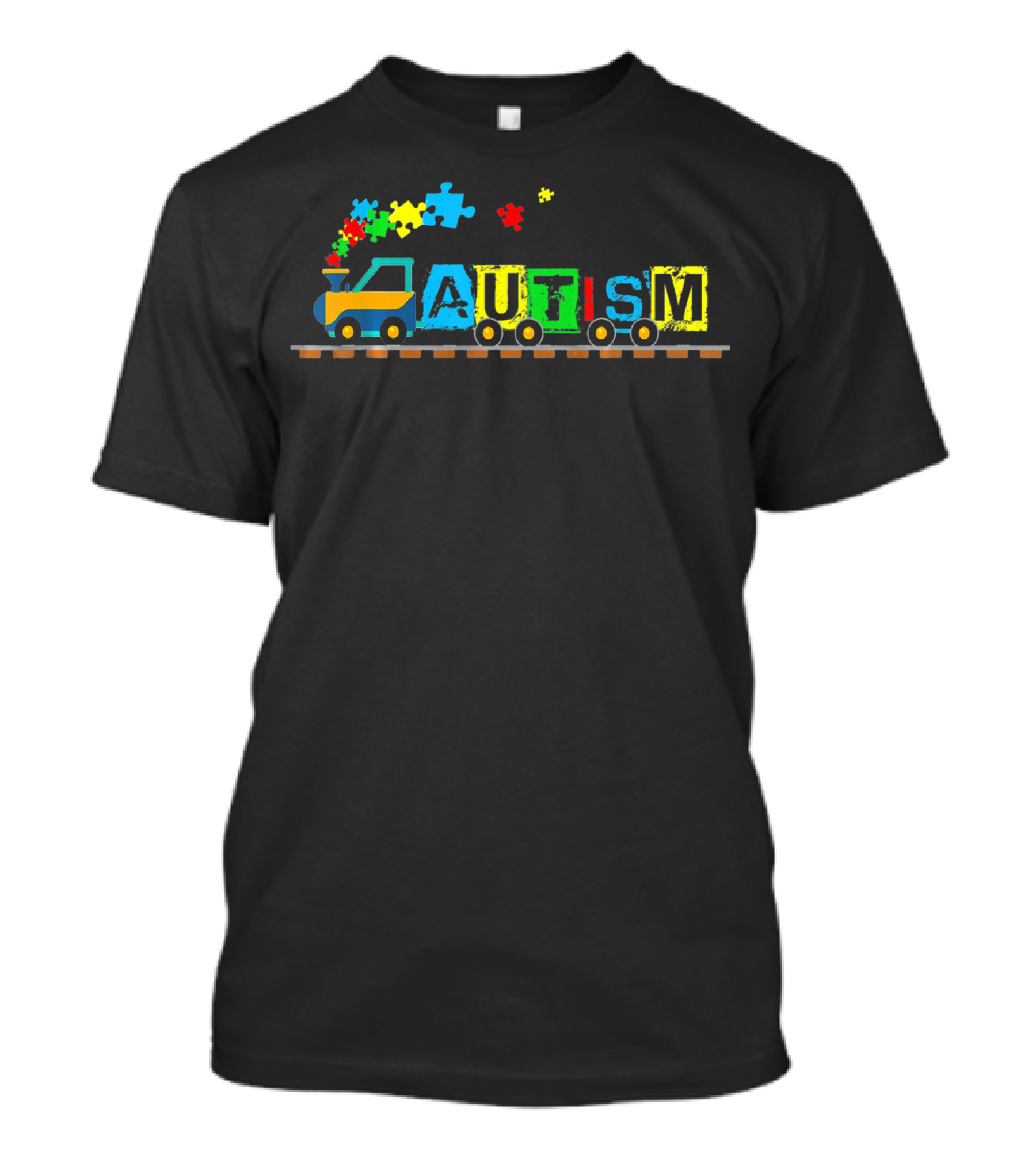 Autism Cute Puzzle Train With Colorful Blocks And Steam T-Shirt
