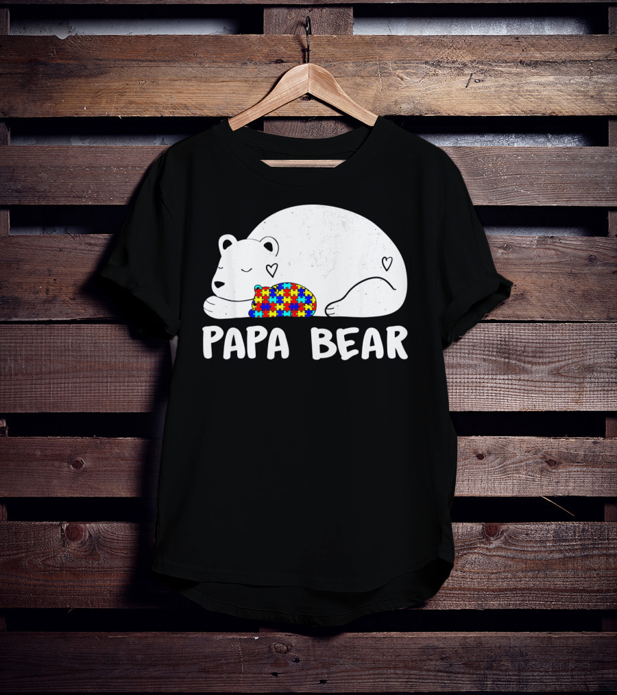 Papa Bear Autism Awareness Puzzle Heart T-Shirt