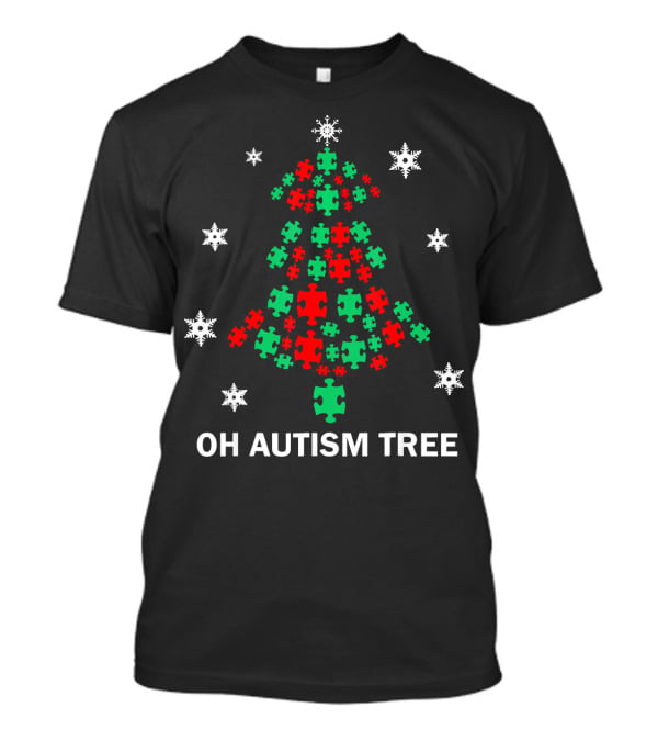 Oh Autism Christmas Tree Puzzle Piece Snowflakes T-Shirt