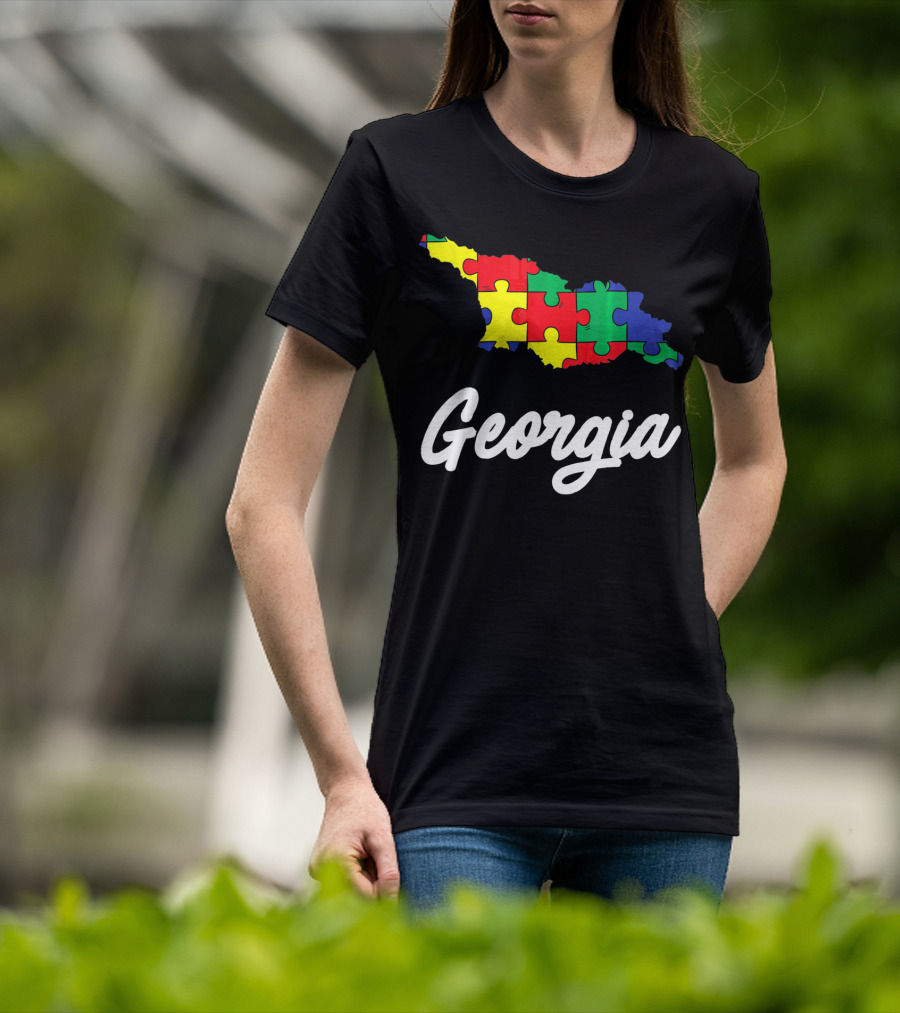 Georgia Autism Awareness Puzzle Map T-Shirt