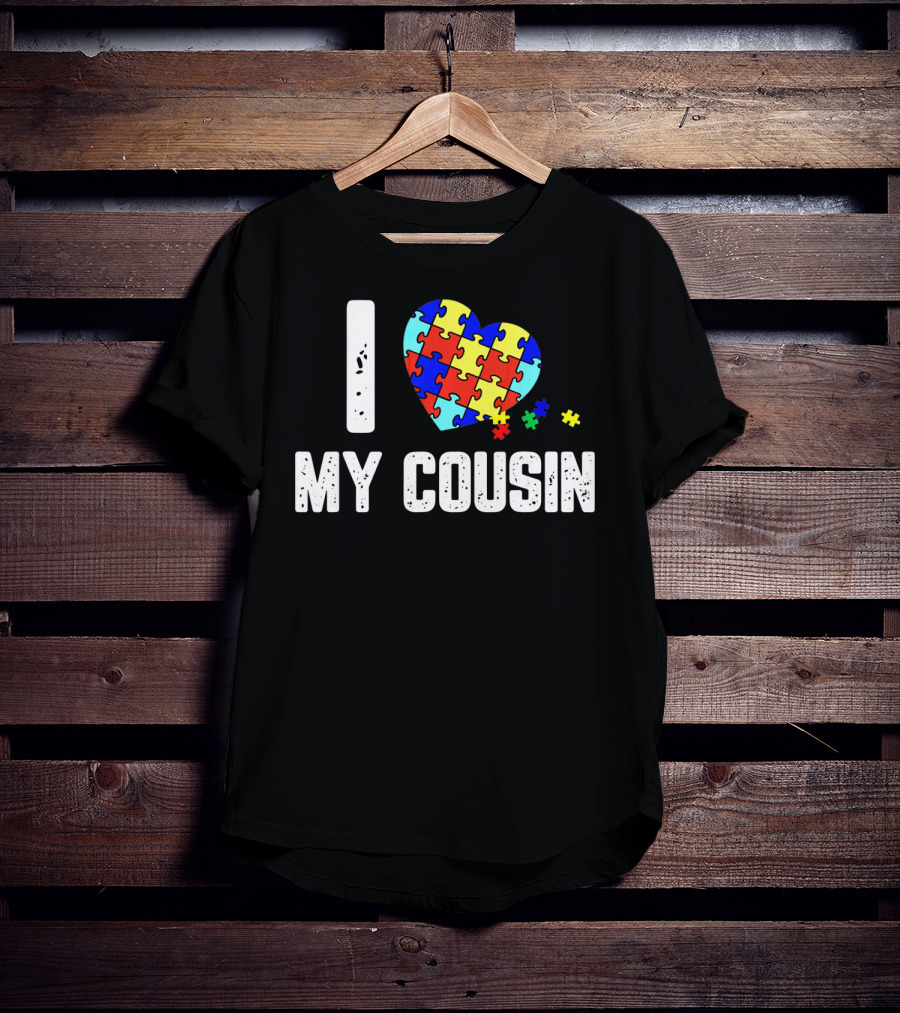 I Love My Cousin Heart Puzzle Autism Awareness T-Shirt