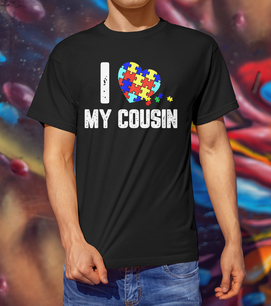 I Love My Cousin Heart Puzzle Autism Awareness T-Shirt