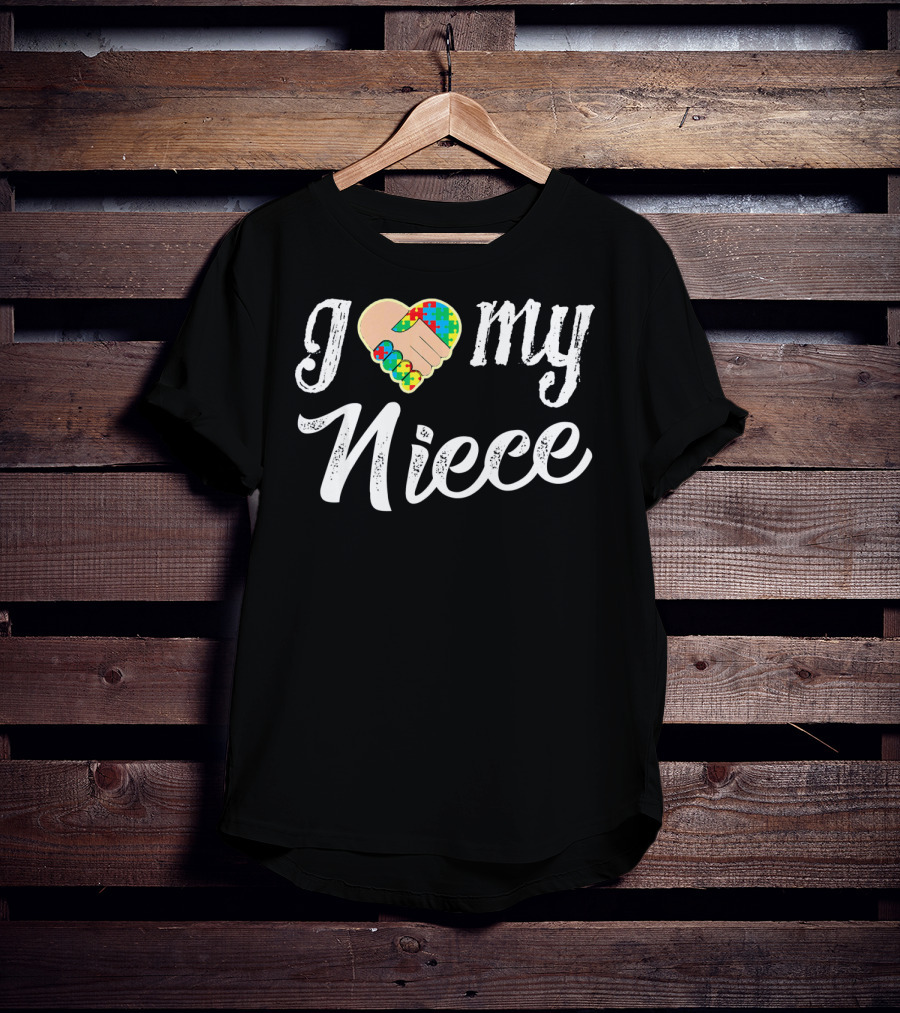 I Love My Niece Autism Puzzle Heart Fist T-Shirt