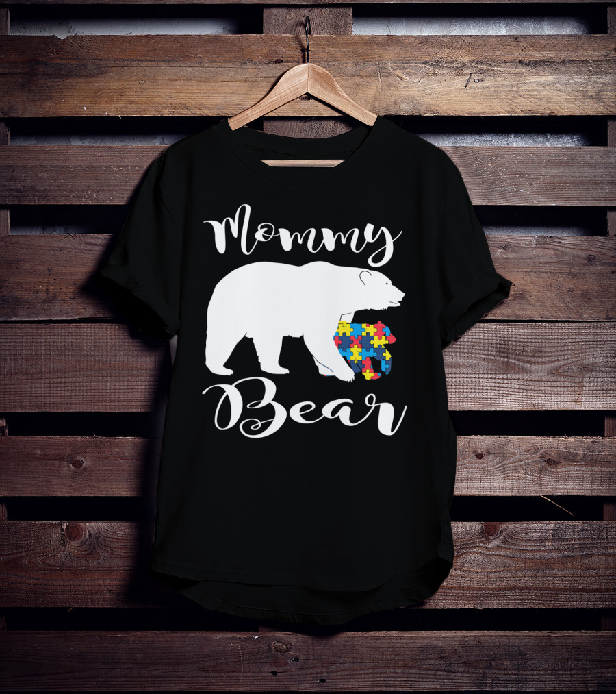 Mommy Bear Autism Puzzle Piece Family T-Shirt