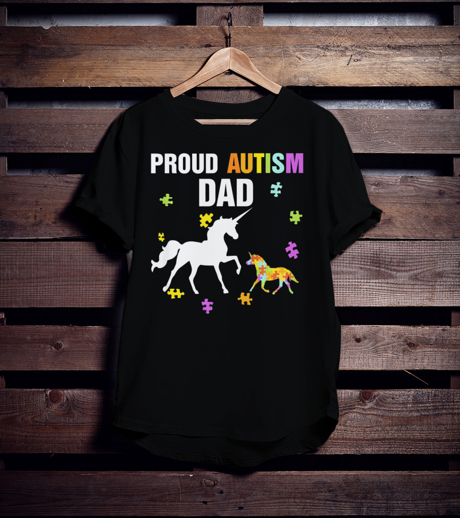 Proud Autism Dad Unicorn Puzzle Autism Awareness T-Shirt