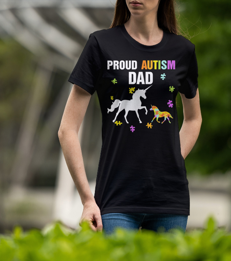 Proud Autism Dad Unicorn Puzzle Autism Awareness T-Shirt