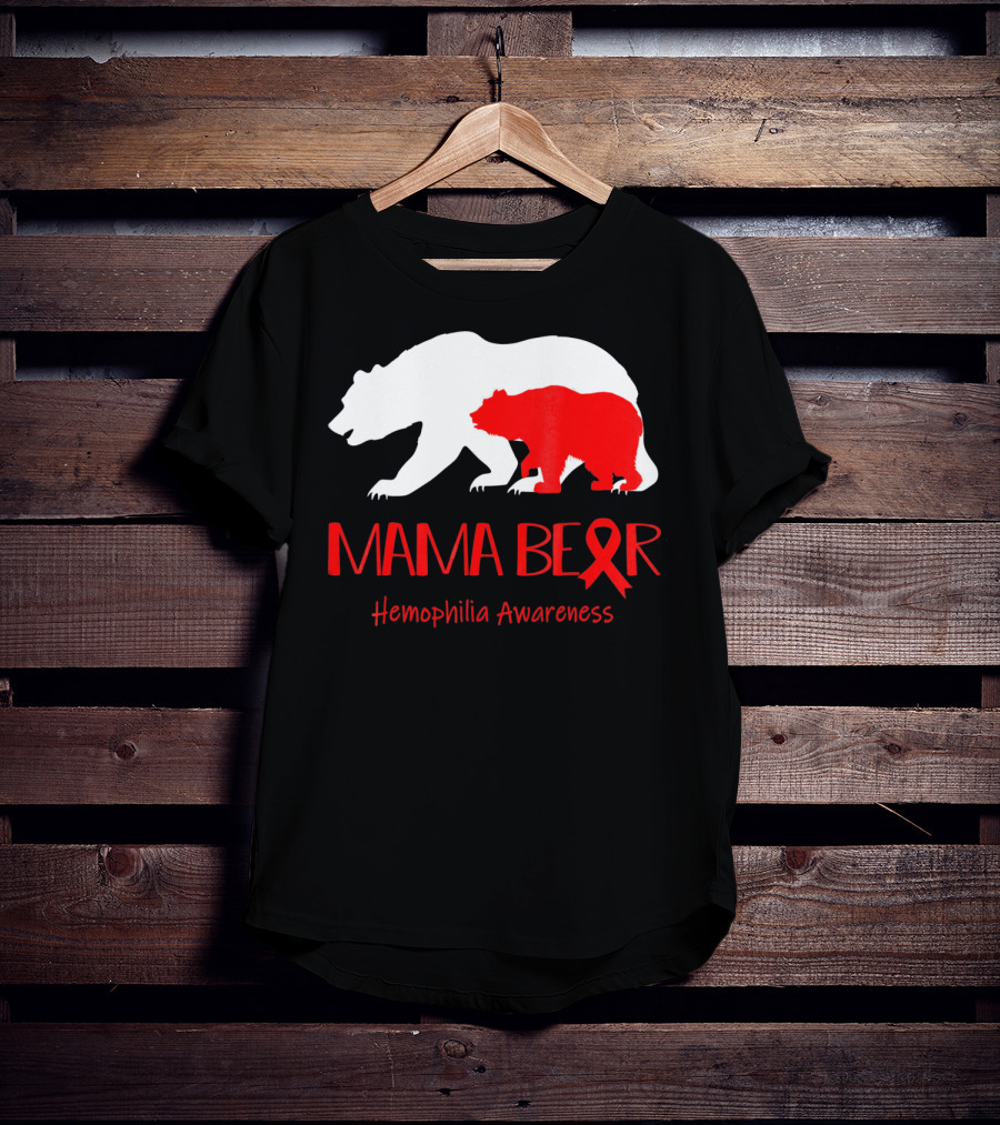 Mama Bear Hemophilia Awareness Red Ribbon Bears T-Shirt