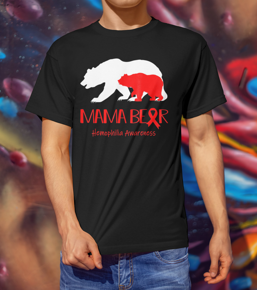 Mama Bear Hemophilia Awareness Red Ribbon Bears T-Shirt