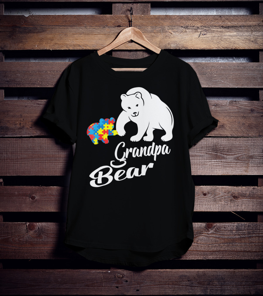 Grandpa Bear Autism Awareness Puzzle Bear T-Shirt