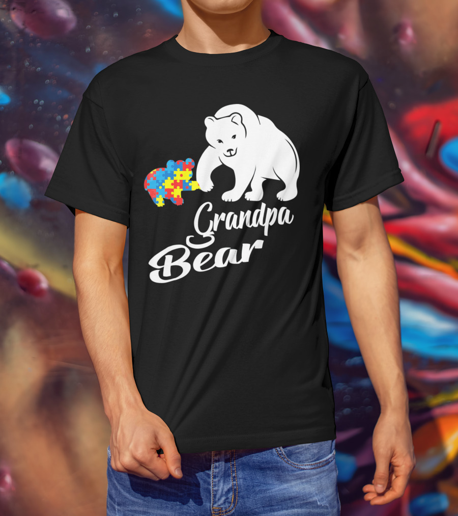 Grandpa Bear Autism Awareness Puzzle Bear T-Shirt