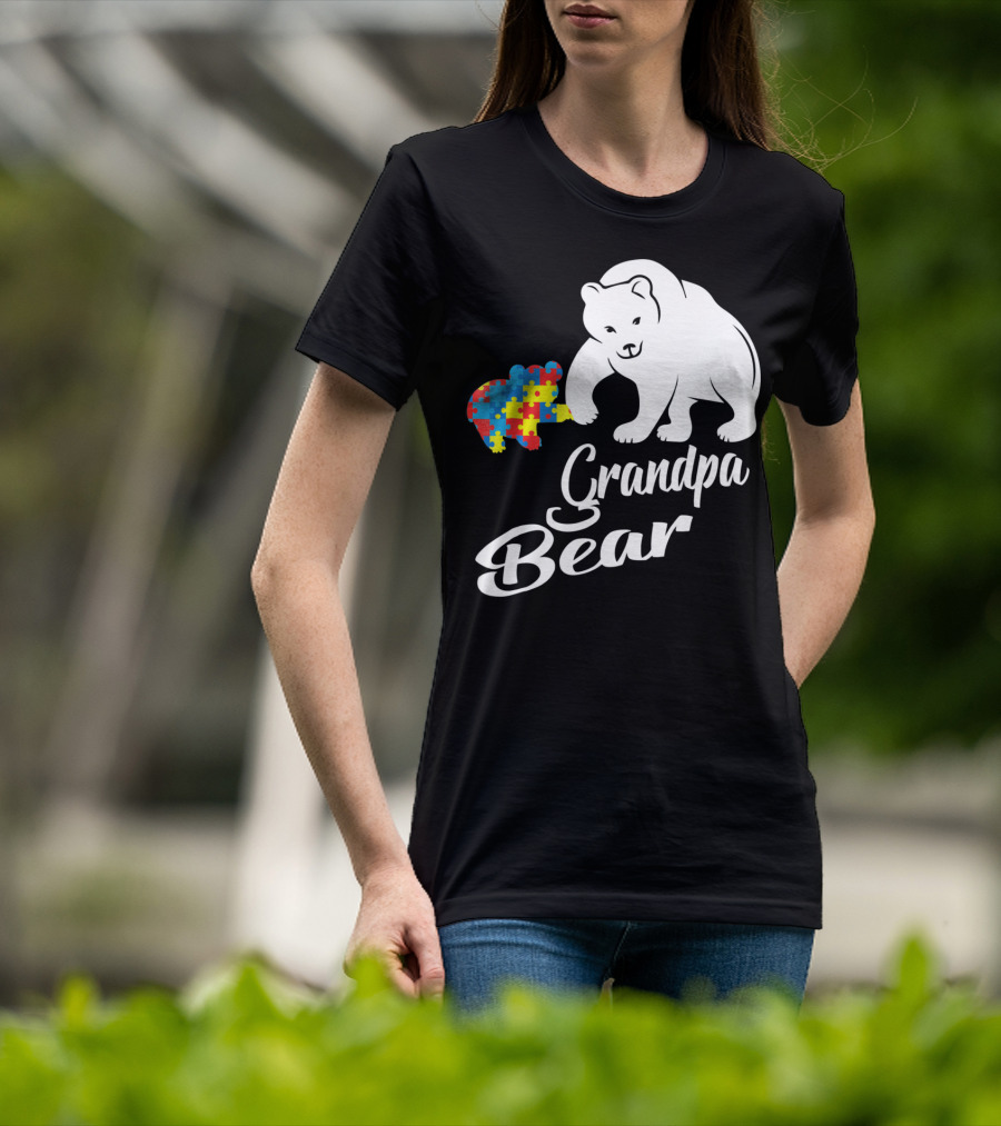 Grandpa Bear Autism Awareness Puzzle Bear T-Shirt