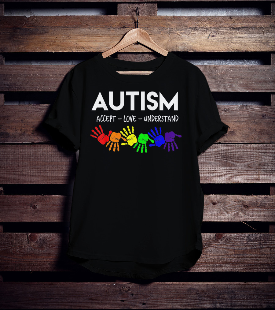 AUTISM Accept Love Understand Rainbow Handprints T-Shirt
