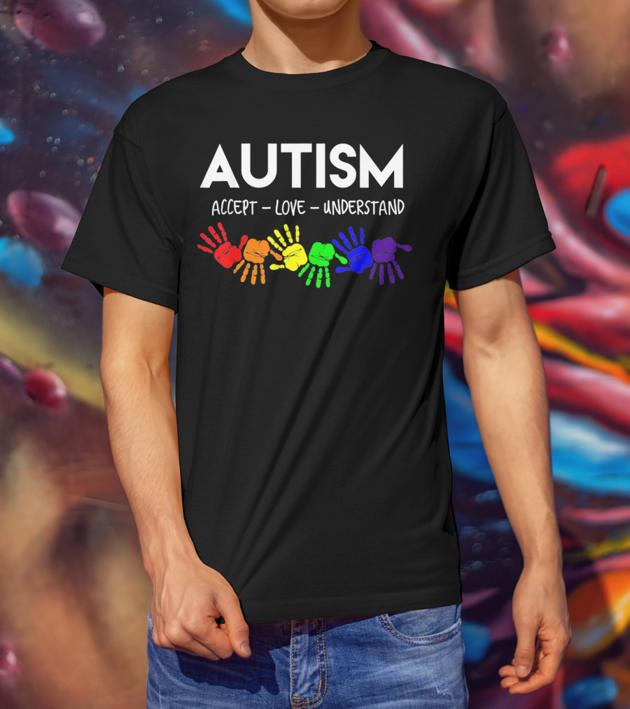 AUTISM Accept Love Understand Rainbow Handprints T-Shirt