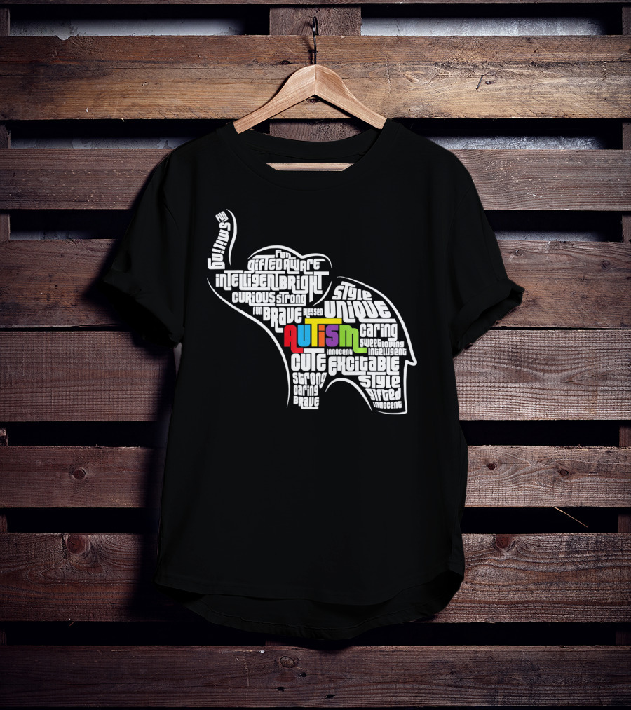 Autism Awareness Elephant Fun Intelligent Unique Excitable Gifted Bright Curious Strong Brave Cute Caring Innocent T-Shirt