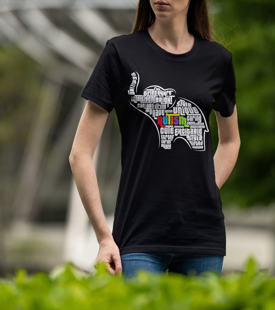 Autism Awareness Elephant Fun Intelligent Unique Excitable Gifted Bright Curious Strong Brave Cute Caring Innocent T-Shirt