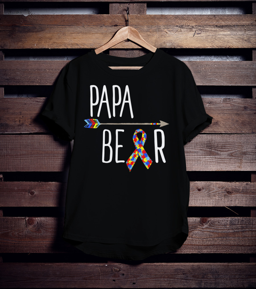 April Autism Awareness Papa Bear Puzzle Ribbon Arrow T-Shirt