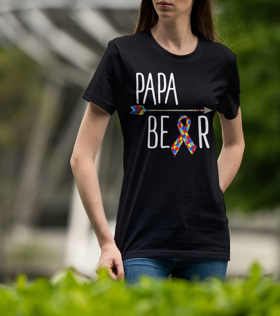 April Autism Awareness Papa Bear Puzzle Ribbon Arrow T-Shirt