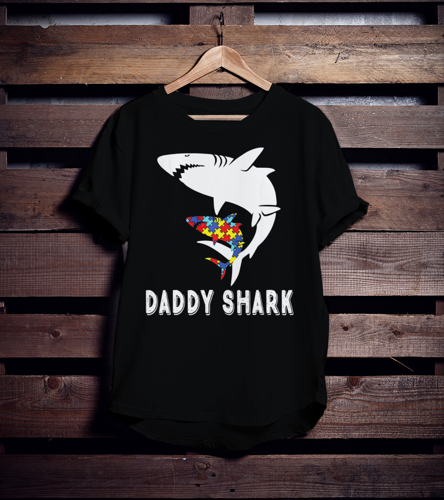 Daddy Shark Autism Awareness Puzzle Piece Sharks T-Shirt