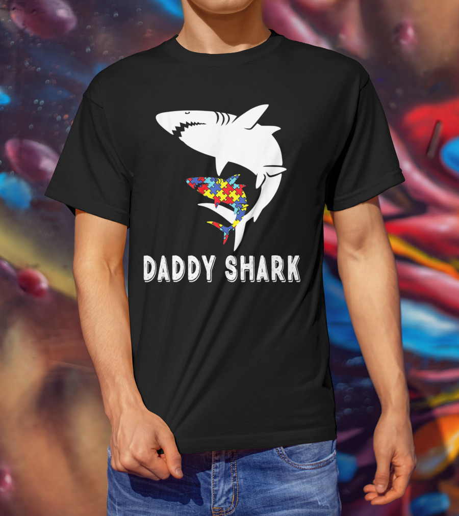 Daddy Shark Autism Awareness Puzzle Piece Sharks T-Shirt