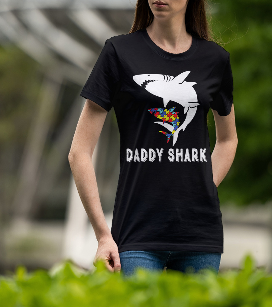 Daddy Shark Autism Awareness Puzzle Piece Sharks T-Shirt
