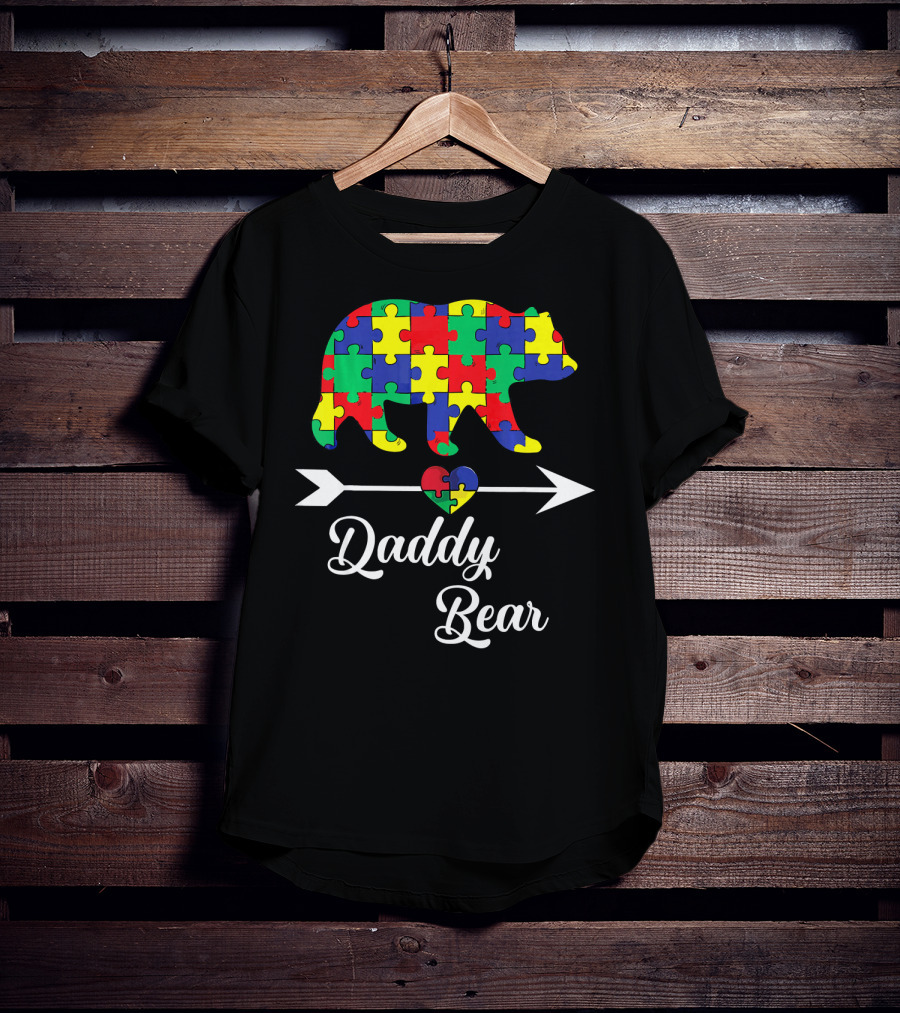 Daddy Bear Puzzle Heart Arrow Autism Awareness Dad T-Shirt
