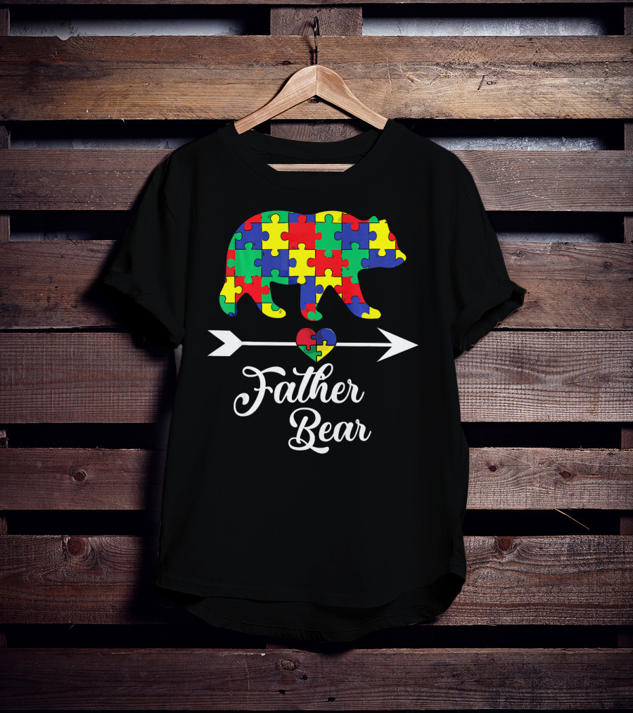 Father Bear Puzzle Autism Awareness Dad Arrow And Heart T-Shirt