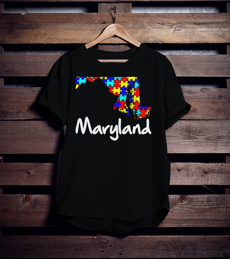 Maryland Puzzle Map Autism Awareness T-Shirt
