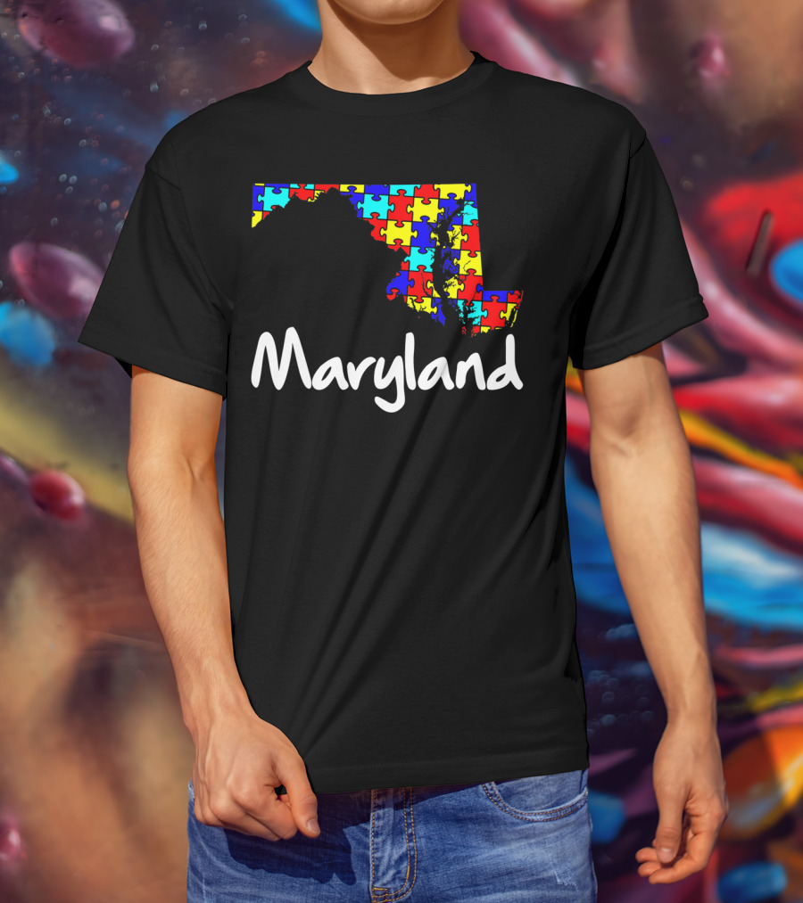 Maryland Puzzle Map Autism Awareness T-Shirt