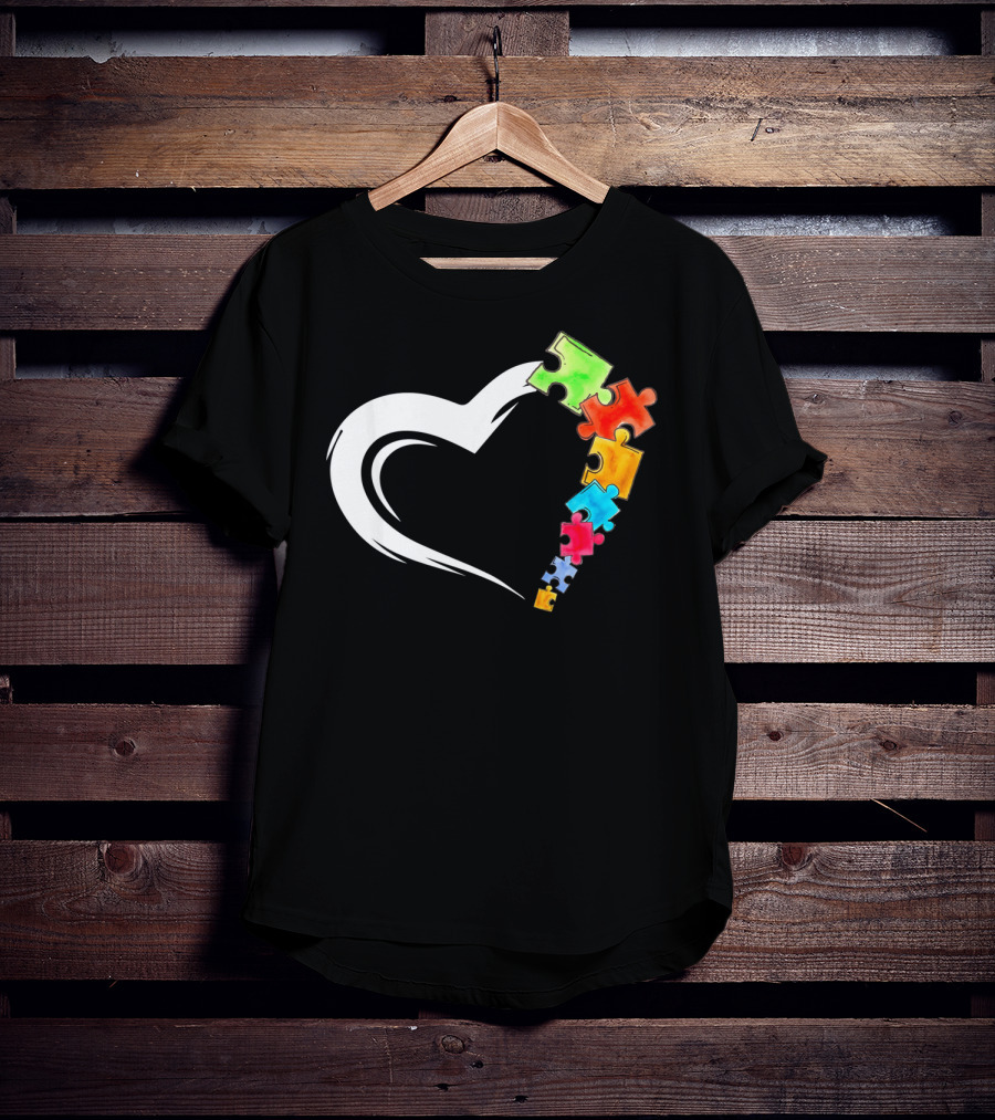 Autism Awareness Love Heart With Colorful Kind Puzzle Pieces T-Shirt