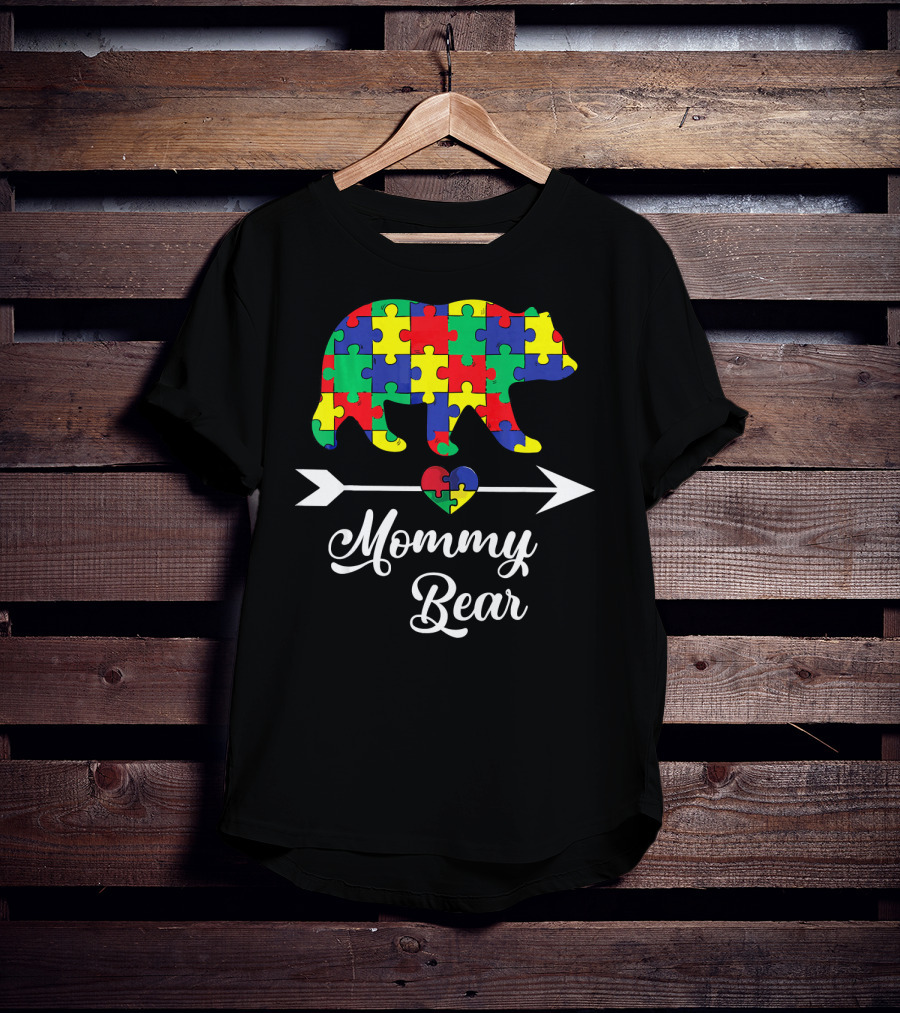 Mommy Bear With Puzzle Heart Autism Awareness T-Shirt