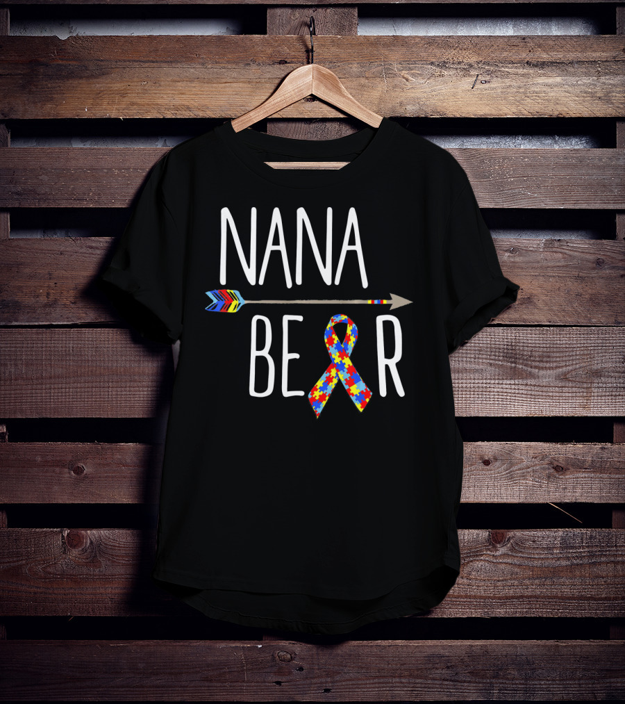 Nana Bear Autism Awareness Puzzle Ribbon Arrow T-Shirt