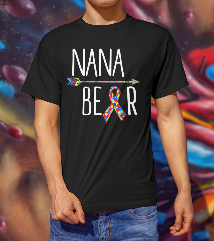 Nana Bear Autism Awareness Puzzle Ribbon Arrow T-Shirt