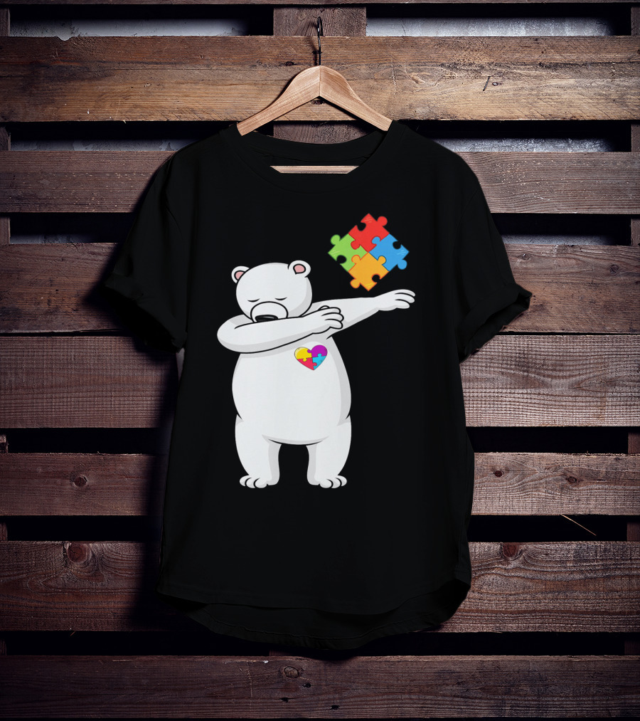 Dabbing Polar Bear Puzzle Piece Heart Autism Awareness T-Shirt