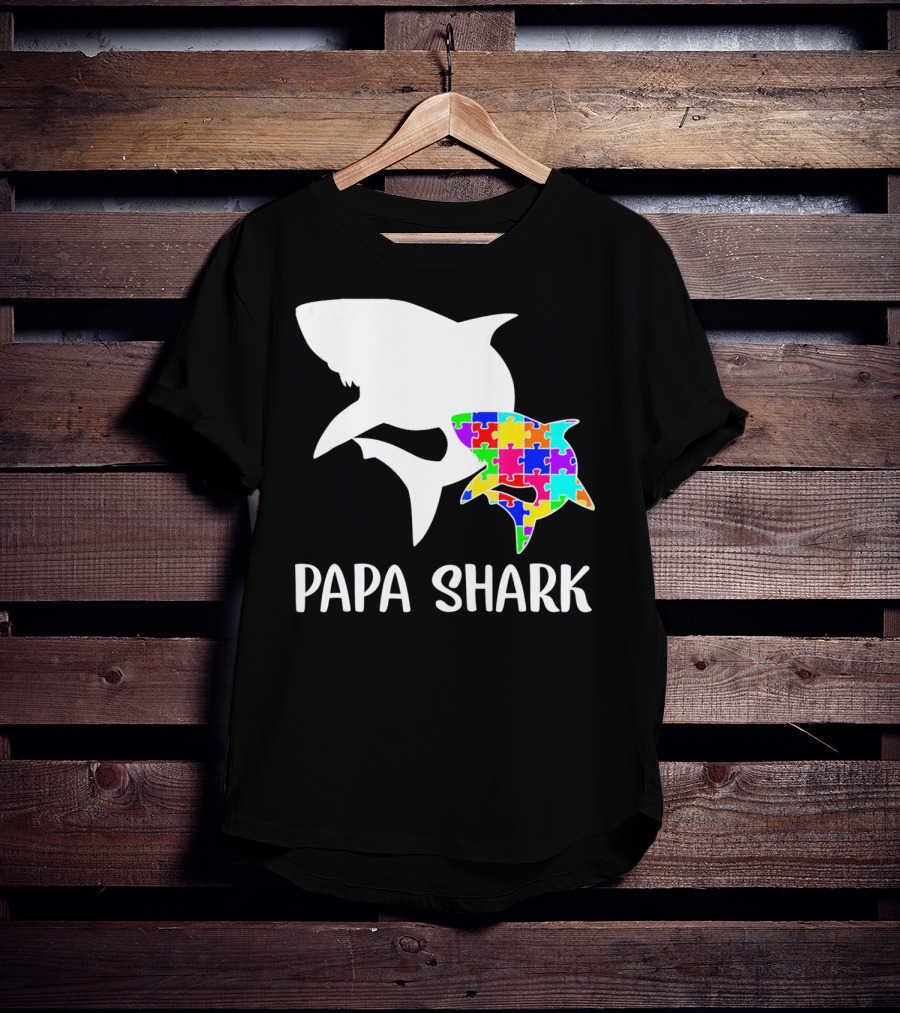 Papa Shark Autism Awareness Puzzle Shark T-Shirt