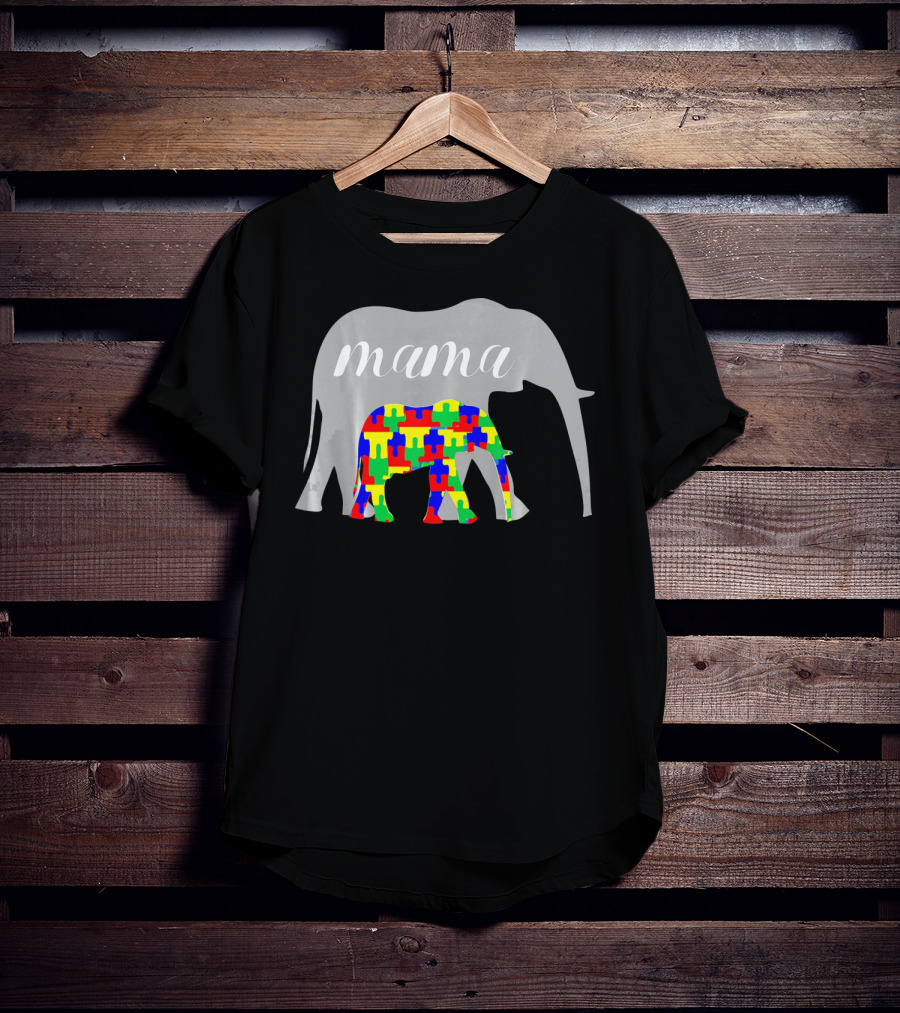 Mama Elephant Puzzle Autism Awareness T-Shirt
