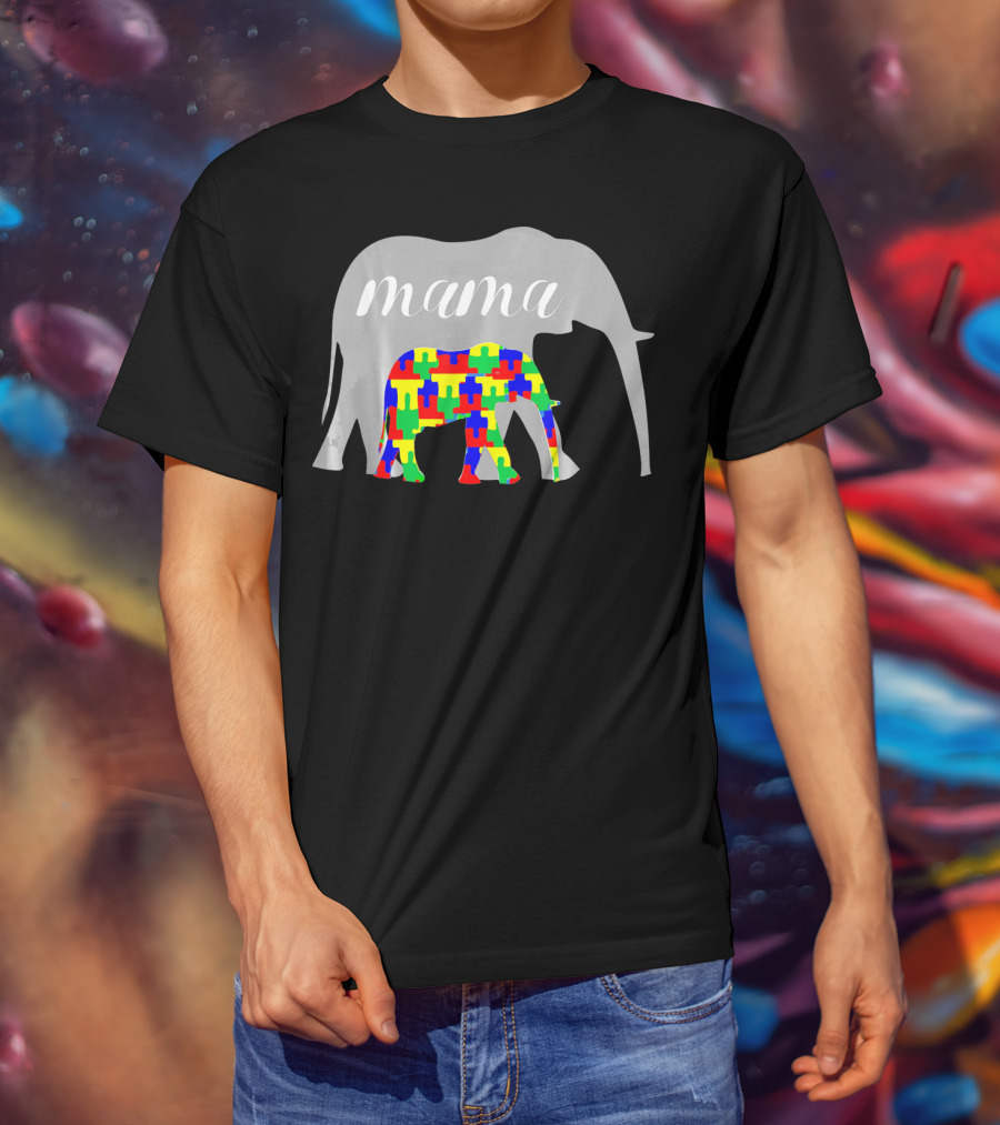 Mama Elephant Puzzle Autism Awareness T-Shirt