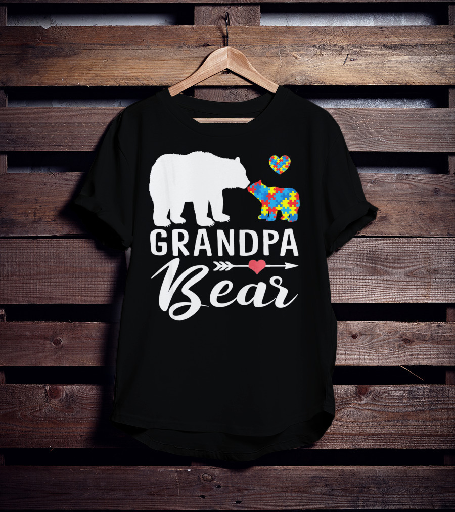 Grandpa Bear Autism Awareness Puzzle Heart Love T-Shirt