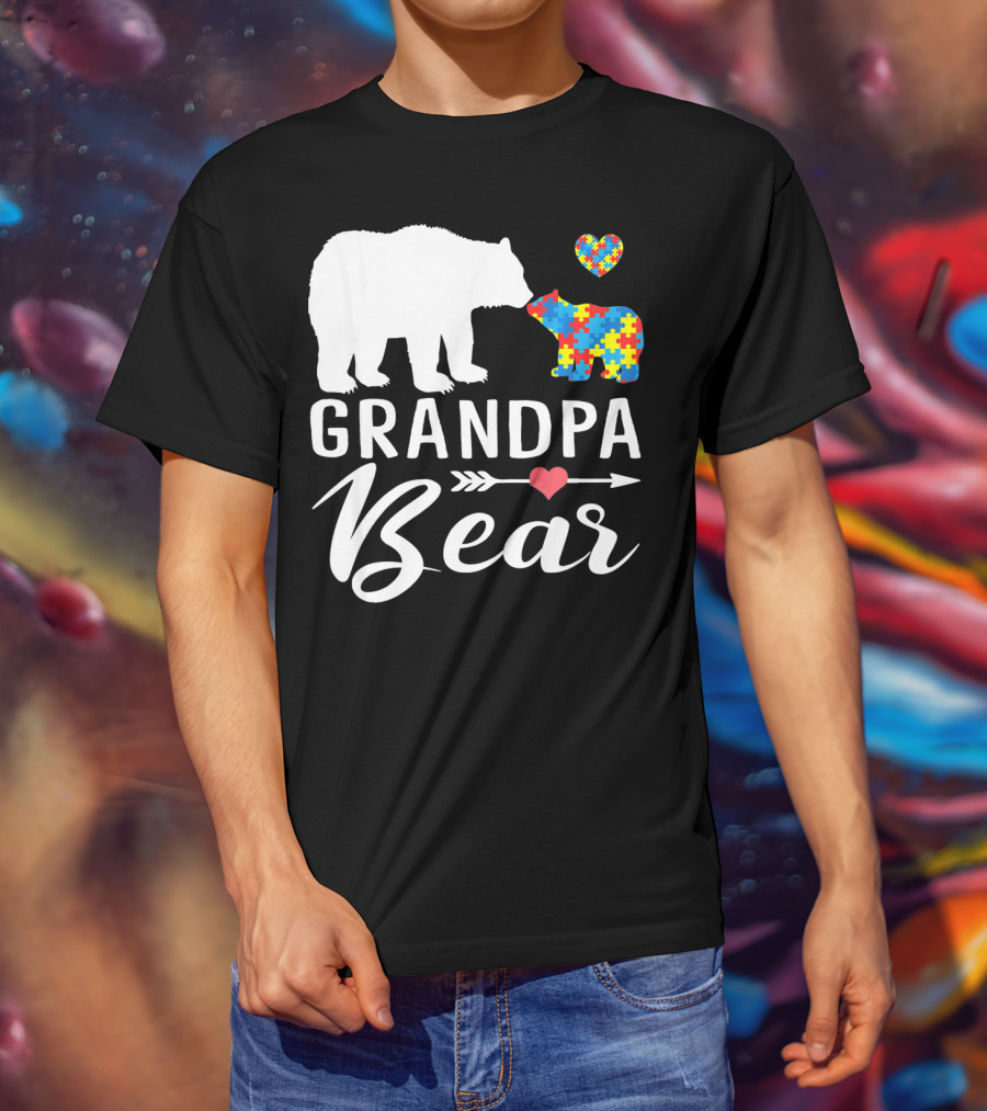 Grandpa Bear Autism Awareness Puzzle Heart Love T-Shirt