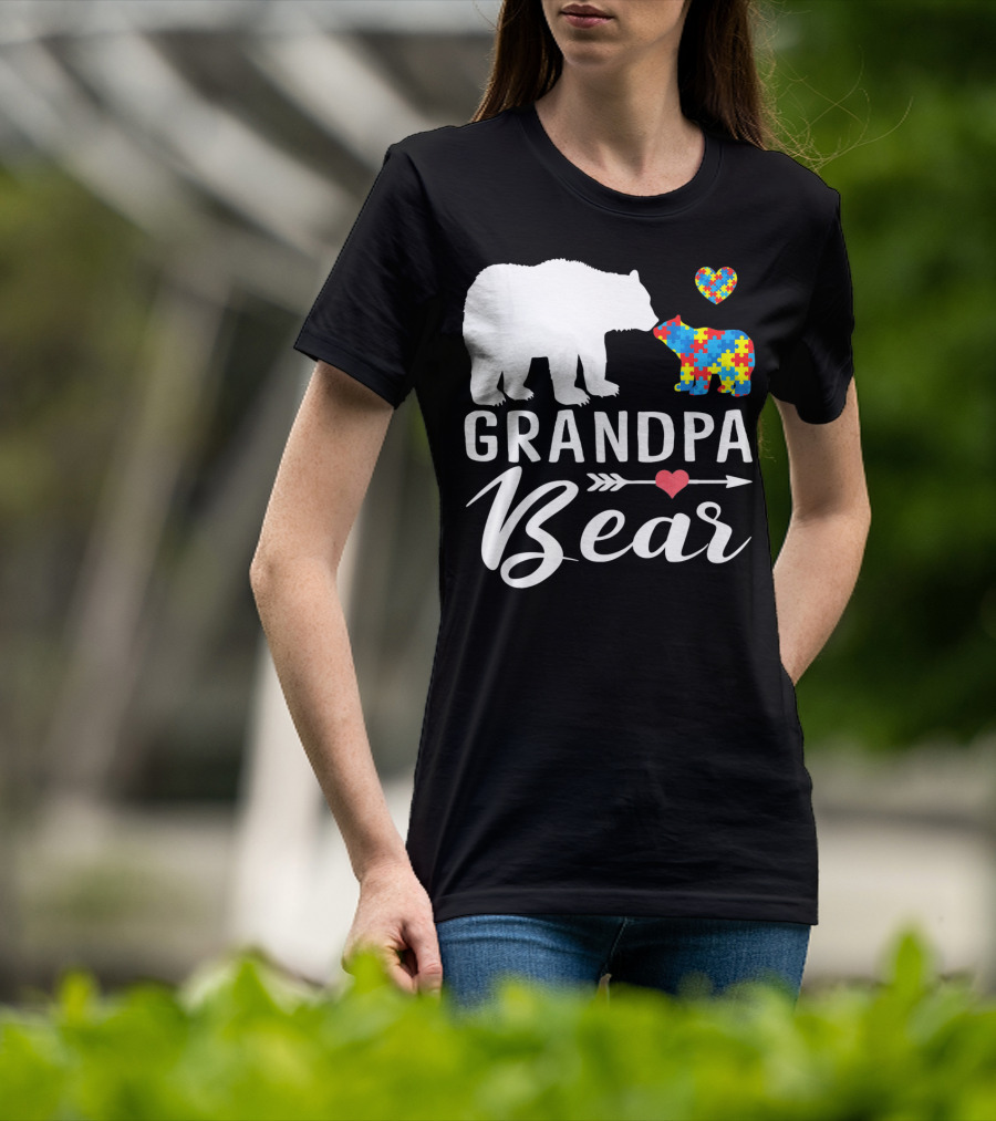 Grandpa Bear Autism Awareness Puzzle Heart Love T-Shirt